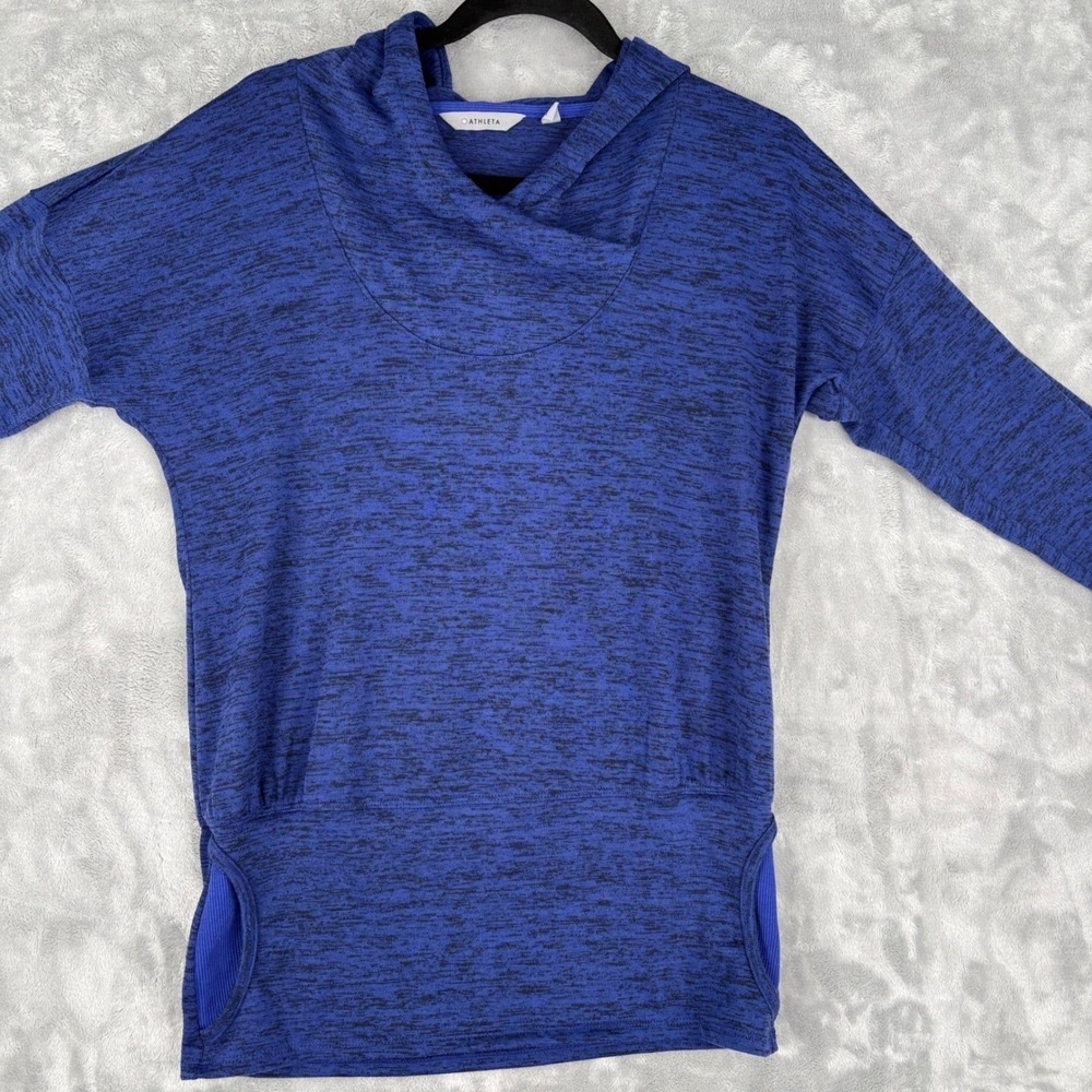 Athleta Cowl Neck Hoodie Blue Heathered Top Pullover Long Sleeve Womens's XS